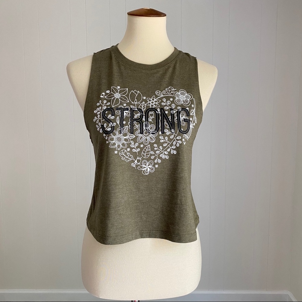 Olive Green Muscle Crop Fit Workout Tank STRONG